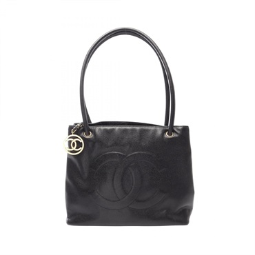 CHANEL COCO Mark Shoulder Tote Bag Grained Calfskin leather Black Used Women GHW