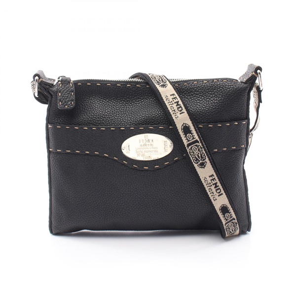 FENDI Selleria Crossbody Shoulder Bag leather Black Used Women Logo