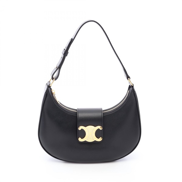 CELINE AVA Triomphe Medium Shoulder hand Bag 114493DGQ38NO leather Black NEW