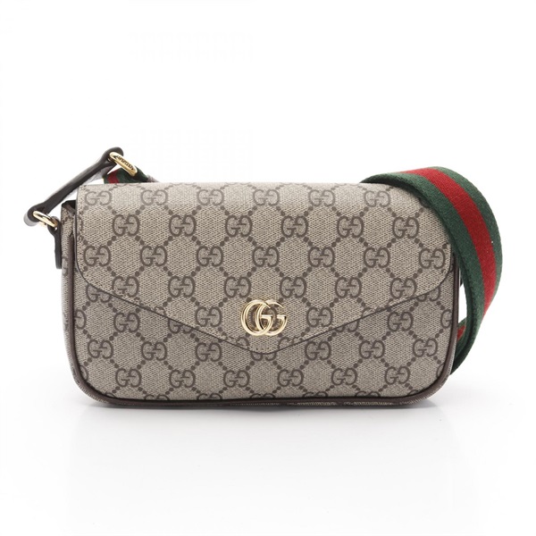 GUCCI Ophidia Mini Shoulder Bag PVC coated canvas leather Beige Brown NEW Women