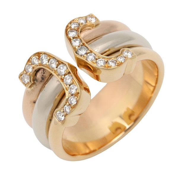 CARTIER 2C Diamond Ring 18KYWRG Yellow White Rose Gold Women US size #5.5 #50