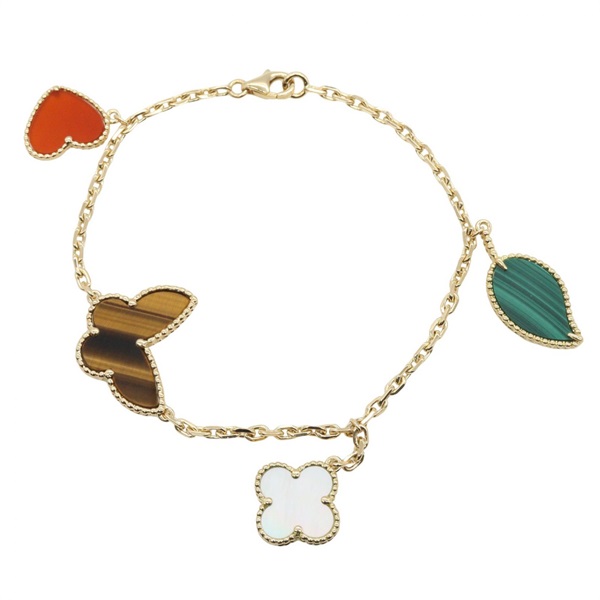 Van Cleef & Arpels Lucky Alhambra Bracelet 18KYG Mother of Pearl Malachite Women