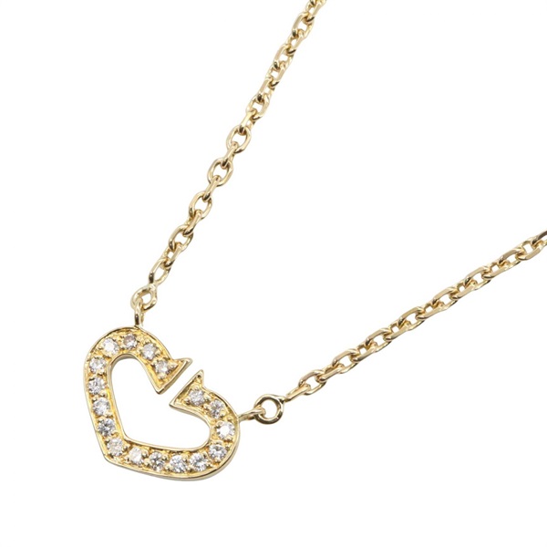 CARTIER C Heart Diamond Necklace Pendant 18KYG Yellow Gold Clear Used Women