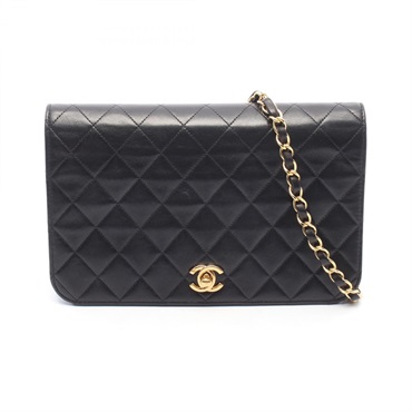 CHANEL Matelasse full flap Chain Shoulder Bag Lamb sheep leather Black Used GHW