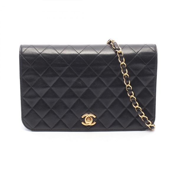 CHANEL Matelasse full flap Chain Shoulder Bag Lamb sheep leather Black Used GHW