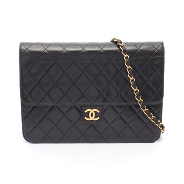 CHANEL Matelasse Chain Shoulder Bag Lambskin sheep leather Black Used Women GHW