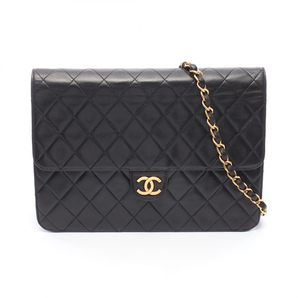 CHANEL Matelasse Chain Shoulder Bag Lambskin sheep leather Black Used Women GHW
