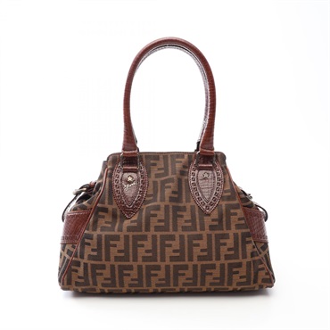 FENDI Ethnico Zucca Shoulder Handbag canvas leather Brown Used Women