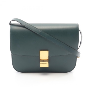 CELINE Classic Box Medium Shoulder Bag leather Green Used Women GHW