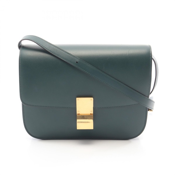 CELINE Classic Box Medium Shoulder Bag leather Green Used Women GHW