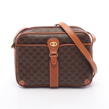 CELINE Macadam Crossbody Shoulder Bag PVC coated canvas leather Brown Used Women