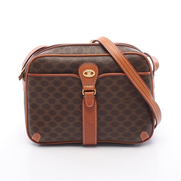 CELINE Macadam Crossbody Shoulder Bag PVC coated canvas leather Brown Used Women