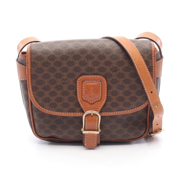 CELINE Macadam Crossbody Shoulder Bag PVC coated canvas leather Brown Used Women