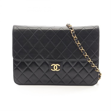 CHANEL Matelasse Push Lock Shoulder Bag Lamb Leather Black Used Women GHW CC