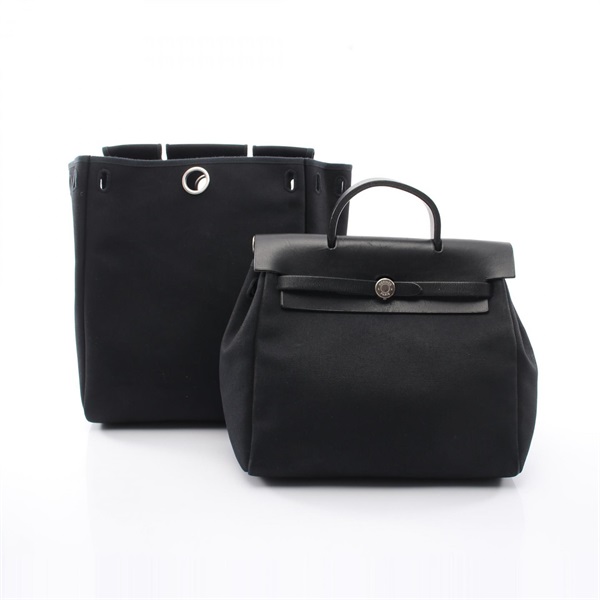 HERMES Herbag a dos PM Rucksack Backpack Toile officier hunter Black Used SHW