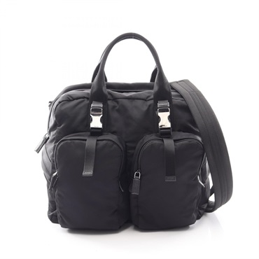 PRADA Shoulder crossbody Hand bag Nylon Saffiano leather Black Used Women