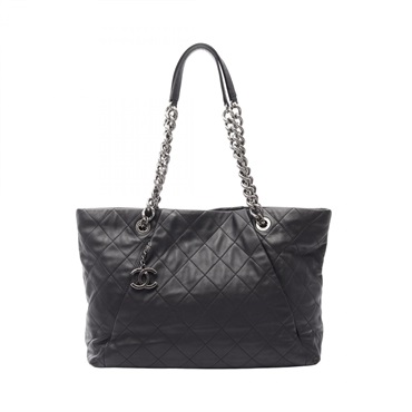 CHANEL Matelasse Tote chain shoulder hand Bag Lambskin leather Black Used Women