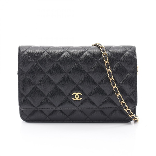 CHANEL Matelasse chian crossbody Shoulder Bag AP0250 leather Black Used GHW
