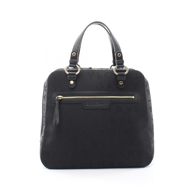 BVLGARI Logo mania Handbag canvas leather Black Used Women