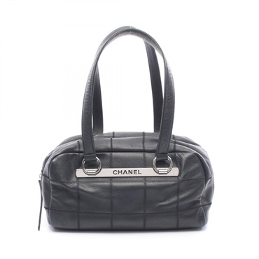 CHANEL Chocolate bar Hand bag Grained Calfskin leather Black Used Women SHW CC