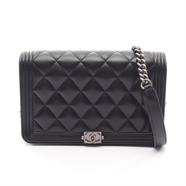 CHANEL Boy Chanel Matelasse Chain Shoulder Bag Lambskin Black SHW Used Women