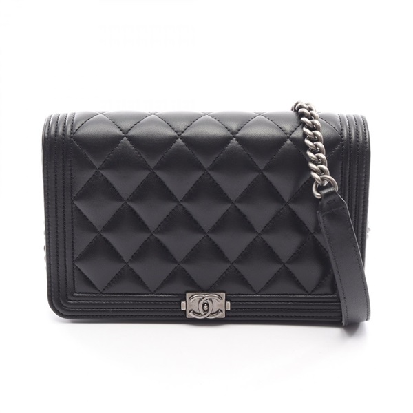 CHANEL Boy Chanel Matelasse Chain Shoulder Bag Lambskin Black SHW Used Women