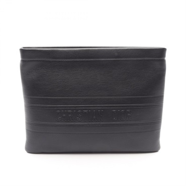 Christian Dior STRIPE POUCH business clutch bag leather Black Used unisex