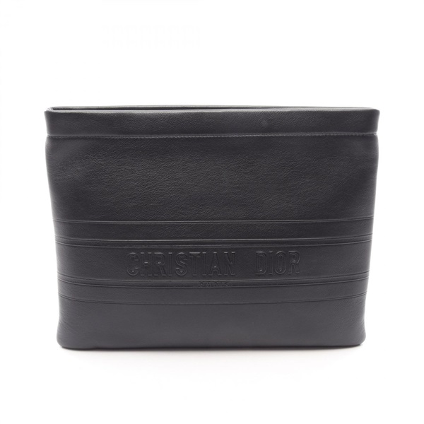 Christian Dior STRIPE POUCH business clutch bag leather Black Used unisex