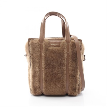 BALENCIAGA BAZAR SHOPPER XS Shoulder Tote Bag Mouton leather Brown Used Women