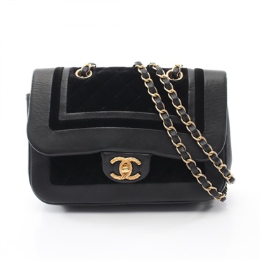 CHANEL Matelasse chain Shoulder hand Bag Lambskin Velor Black Used Women GHW