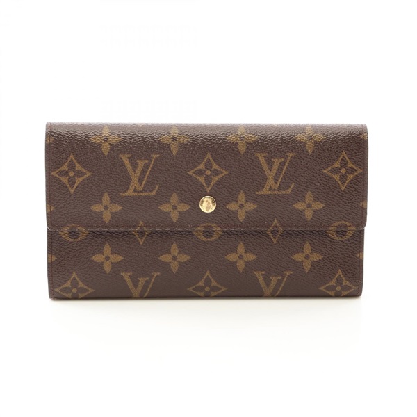 LOUIS VUITTON Portefeuille International Tri-fold long wallet purse M61217 brown