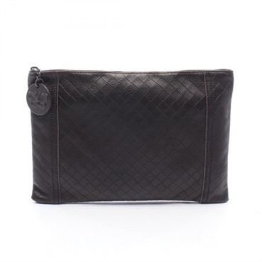 BOTTEGA VENETA Embossed Business Clutch Bag leather Brown Used unisex