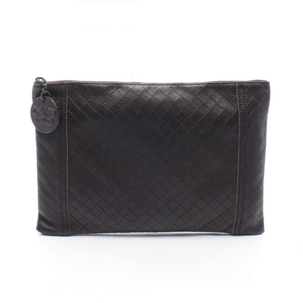 BOTTEGA VENETA Embossed Business Clutch Bag leather Brown Used unisex