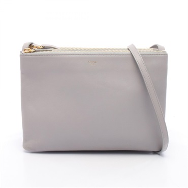 CELINE TRIO LARGE Crossbody Shoulder Bag leather Gray Used Women