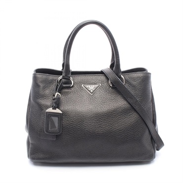 PRADA Triangle logo shoulder crossbody tote Handbag leather Black Used Women