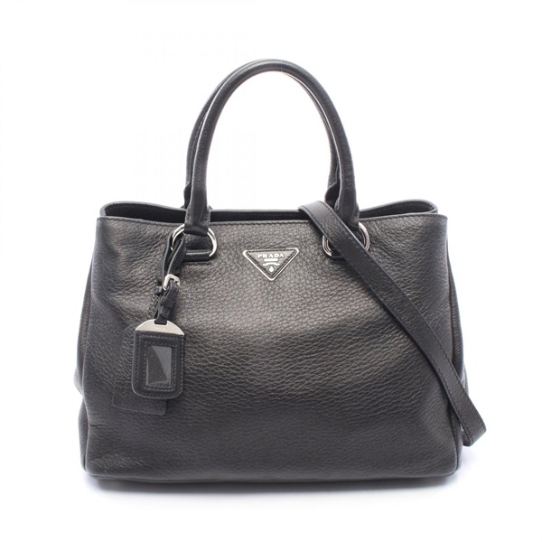 PRADA Triangle logo shoulder crossbody tote Handbag leather Black Used Women