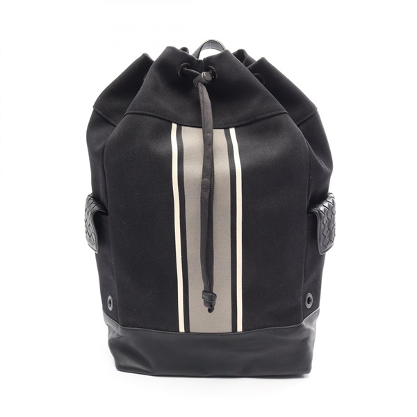 BOTTEGA VENETA Intrecciato Rucksack Backpack canvas leather Black Gray Used