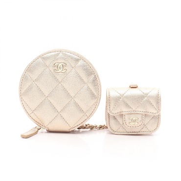 CHANEL Matelasse 2024 Year Gift AirPods Case Coin purse Lamb leather Gold Used