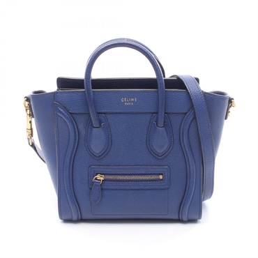 CELINE Luggage Nano Shopper Shoulder crossbody Handbag leather Blue Used Women