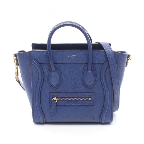 CELINE Luggage Nano Shopper Shoulder crossbody Handbag leather Blue Used Women
