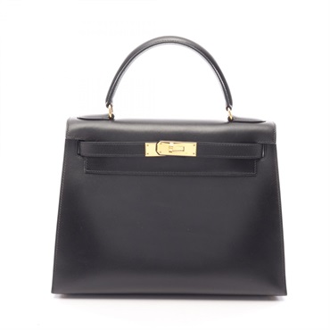 HERMES Kelly 28 Shoulder Handbag Box calf leather Black Used Women GHW Y