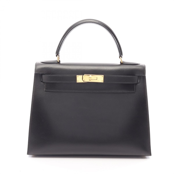 HERMES Kelly 28 Shoulder Handbag Box calf leather Black Used Women GHW Y