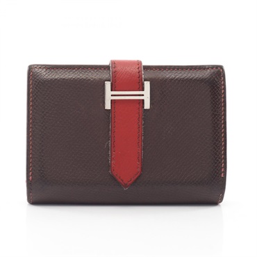 HERMES Bearn Mini Card Case Epsom leather Brown Red Ebene Used Women L SHW