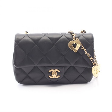 CHANEL Matelasse Chain Shoulder Bag Lambskin sheep leather Black Used Women GHW