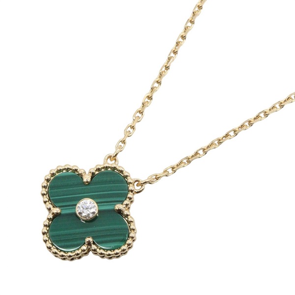 Van Cleef & Arpels Vintage Alhambra Diamond Malachite Necklace 18KYG Used Women
