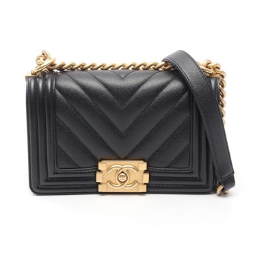 CHANEL Boy Chanel Small Chain Shoulder Bag A67085 Leather Black Used GHW