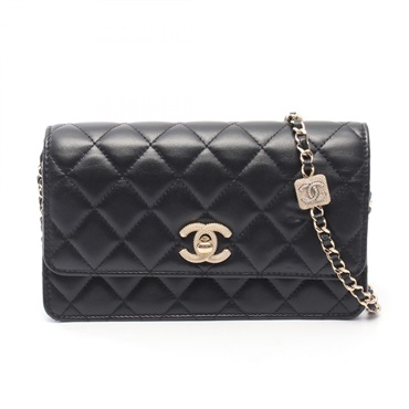 CHANEL Matelasse Wallet On chain Shoulder Bag AP4300 Lamb leather Black Used GHW