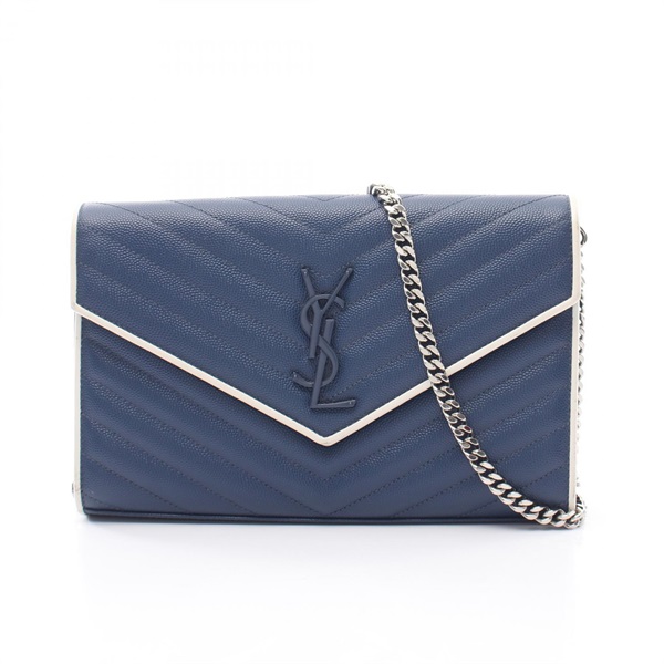 SAINT LAURENT PARIS Cassandra Chain Shoulder Bag 377828 leather Navy White Used