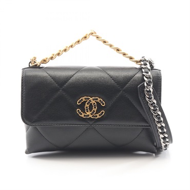 CHANEL 19 Matelasse chain crossbody Shoulder hand Bag AP3563 Lambskin Black Used