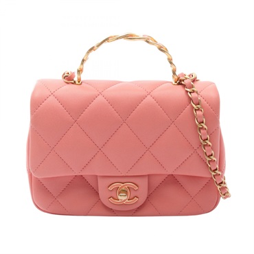 CHANEL Top Handle Matelasse Small Flap Chain Crossbody Handbag AS5277 leather PK